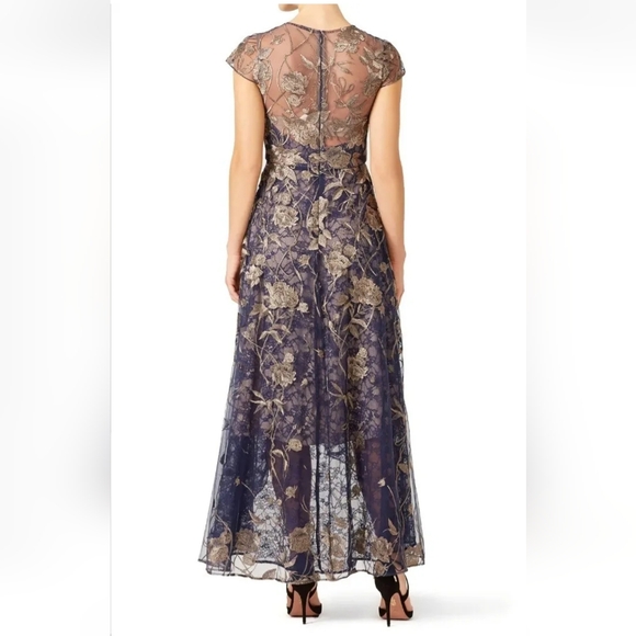 Navy and Gold Floral High Low Dress - Picture 4 of 7